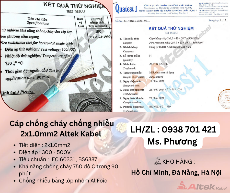 Cáp chống cháy chống nhiễu 2x1.0 Altek Kabel Đà Nẵng, Hà Nội, Hồ Chí Minh